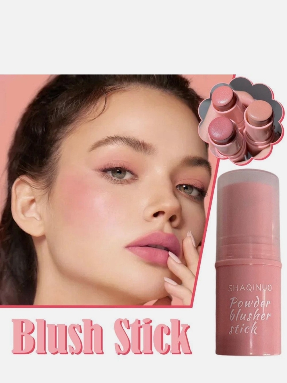Pink Powder Blush Stick — Creamy Pink Cheek Tint Color 01#
